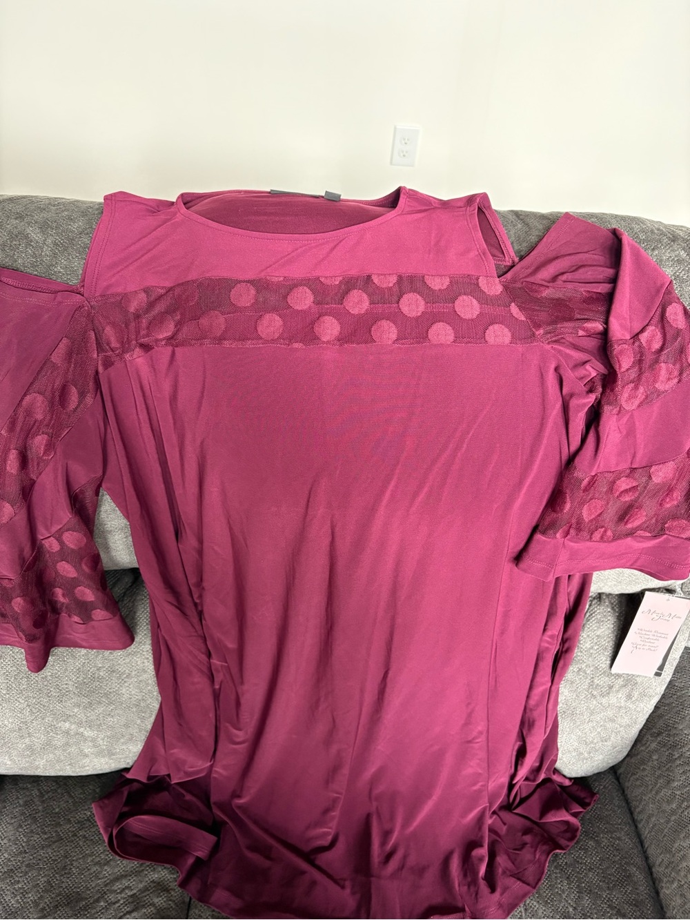 Nina Leonard Magenta Cold-Shoulder Dress with Sheer Polka Panels